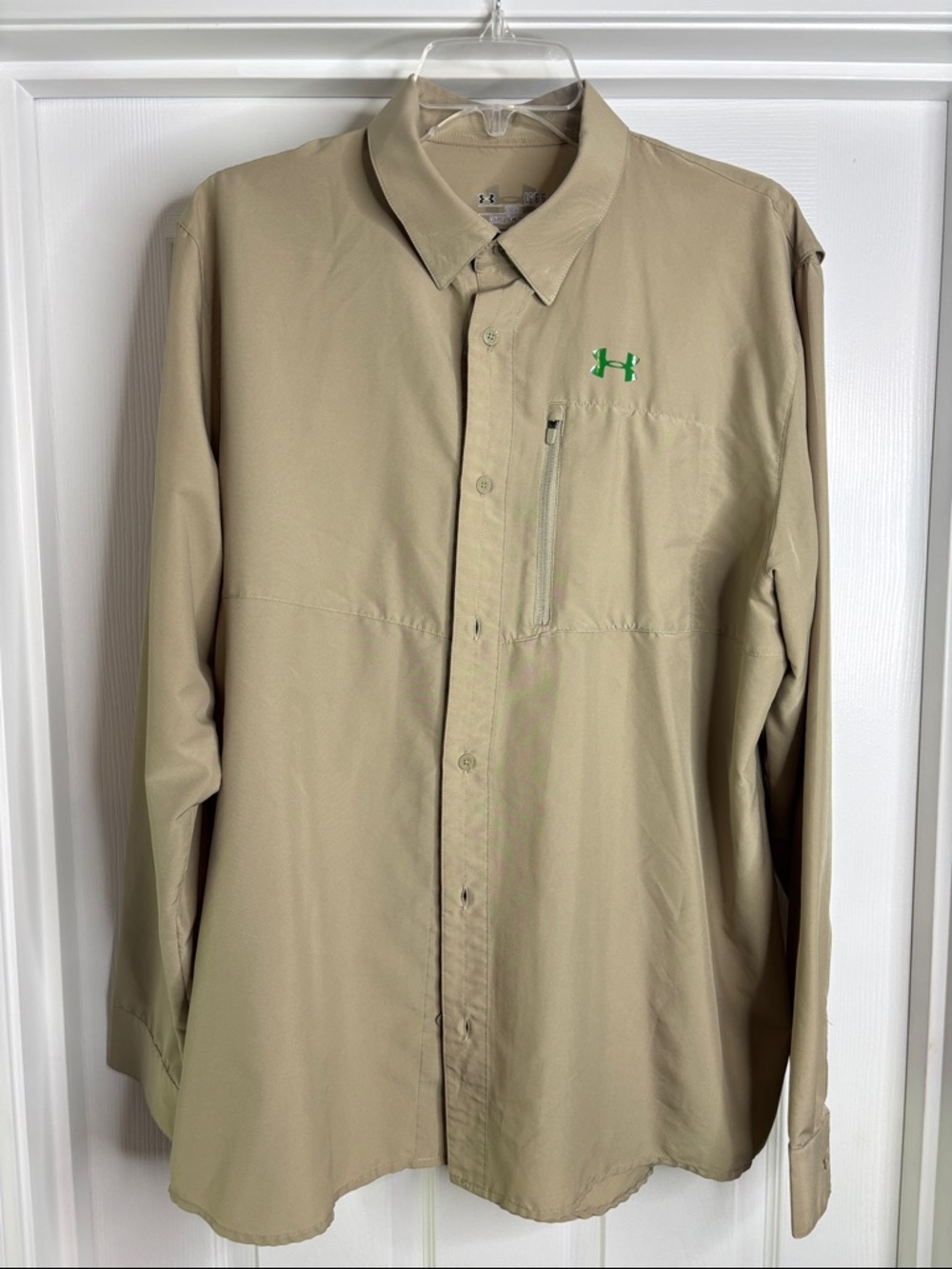 Under Armour Khaki Button-Front Shirt with Green Logo